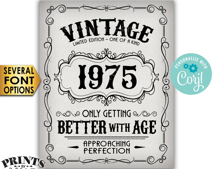 Vintage Birthday Better with Age Liquor Themed Party, Any Year, PRINTABLE 8x10/16x20” Textured Paper Style Sign <Edit Yourself with Corjl>