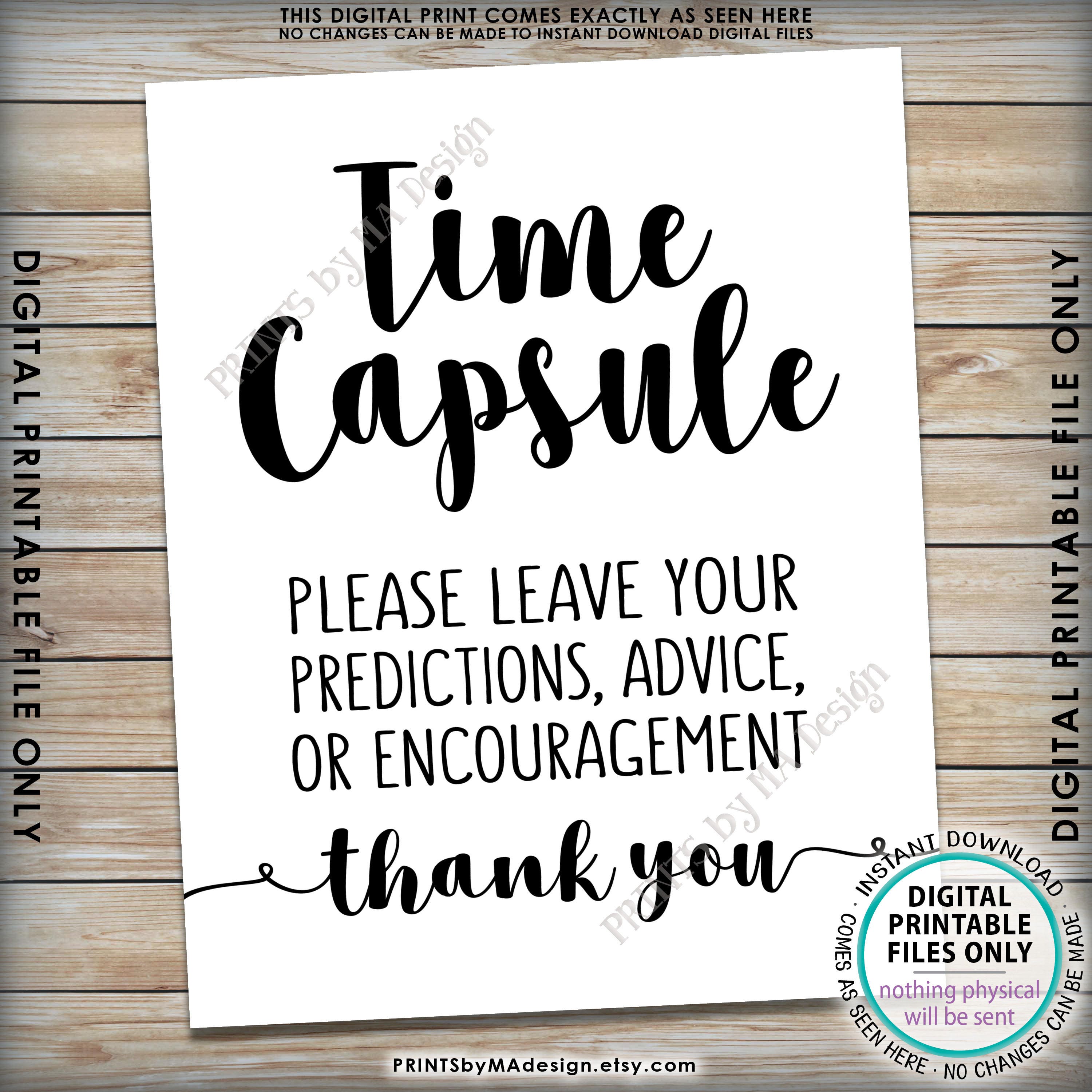 Capsule, Wedding Guest Book Predictions, Baby Shower Time Capsule Sign, Bridal Shower, 8x10” Printable Sign