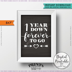 1 jaar down Forever to Go huwelijksverjaardag cadeau, huwelijkscadeau, 1e verjaardagscadeau, Instant Download 5x7" schoolbordstijl afdrukbaar
