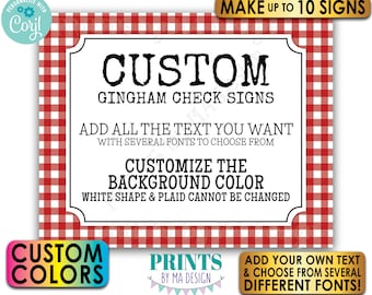 Editable Gingham Check Signs, Choose Text, Custom Plaid Checker, Ten PRINTABLE 8x10/16x20” Landscape Signs <Edit Yourself w/Corjl>