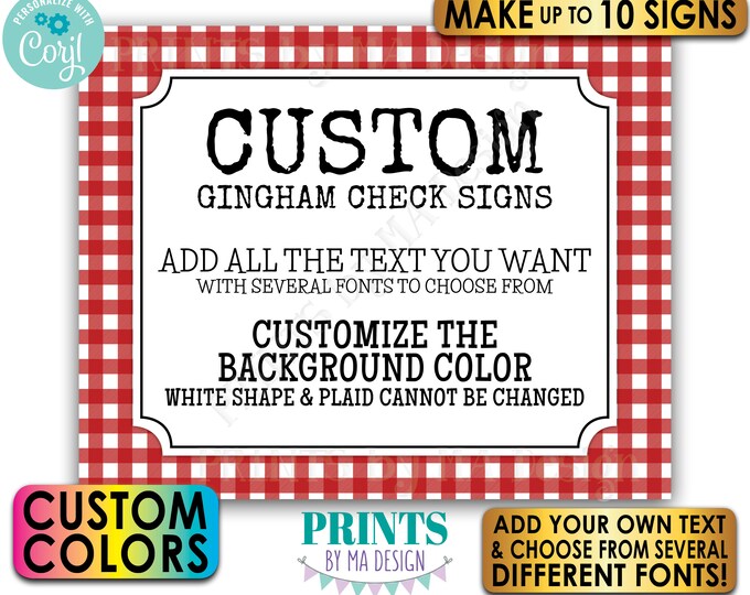 Editable Gingham Check Signs, Choose Text, Custom Plaid Checker, Ten PRINTABLE 8x10/16x20” Landscape Signs <Edit Yourself w/Corjl>
