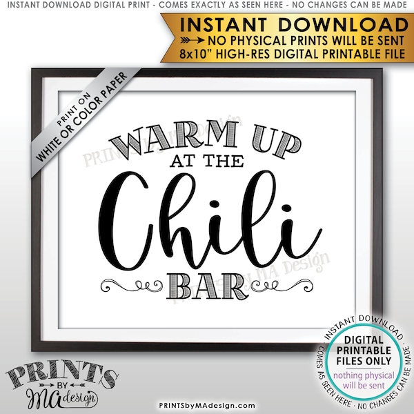 Warm Up at the Chili Bar Sign, Chili Sign, Chili Buffet, Winter Decor, Fall Party, Autumn Decor, Football, PRINTABLE 8x10” Instant Download