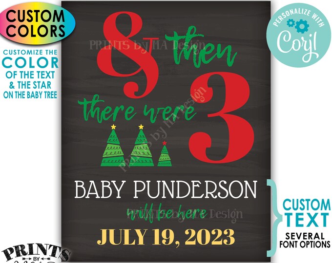 Christmas Pregnancy Announcement, And Then There Were Three, Chalkboard Style PRINTABLE 8x10/16x20” Sign <Edit Yourself with Corjl>
