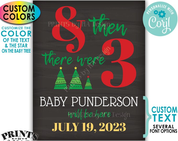 Christmas Pregnancy Announcement, And Then There Were Three, One Chalkboard Style PRINTABLE 8x10/16x20” Sign <Edit Yourself with Corjl>