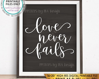 Love Never Fails Sign, Bible Wall Art 1 Corinthians 13, Valentine's Day, Instant Download 8x10/16x20" Chalkboard Style Printable Wall Decor
