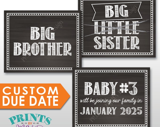 3rd Baby Pregnancy Announcement, Big Sister or Big Brother, New Sibling Joining Us, Baby Number 3 PRINTABLE Chalkboard Style Baby #3 Signs