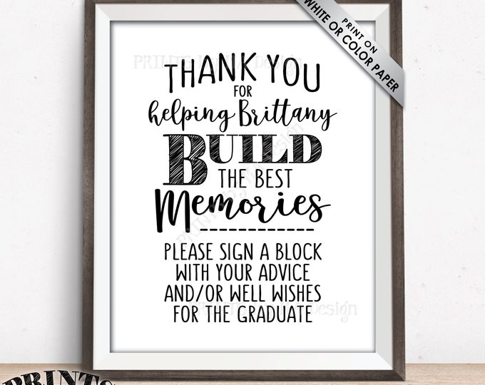 Thanks for Helping Build Memories, Graduation Memories, Sign a Block Sign, Graduation Party Decorations, PRINTABLE 8x10” Grad Party Sign