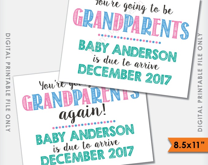 Grandparents Pregnancy Announcement, You're Going to be Grandparents, Grandma and Grandpa, PRINTABLE 8.5x11" Digital FIle