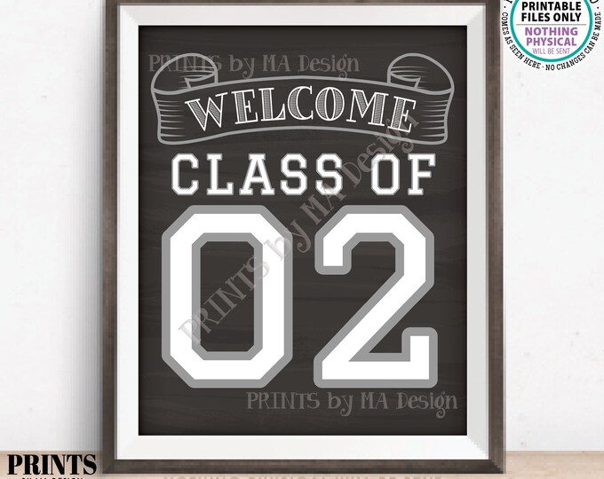 Class of 2002 Sign, Welcome Class of '02 Reunion Decoration, Chalkboard Style PRINTABLE 8x10/16x20” 2002 Class Reunion Sign <ID>