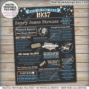Back in the Year 1937 Birthday Sign, Flashback to 1937 Poster Board ...