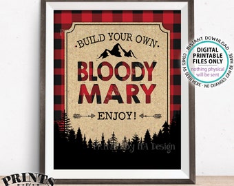 Lumberjack Bloody Mary Sign, Build Your Own Bloody Mary, Baby Shower Brunch Birthday Wedding, Red Checker Plaid, PRINTABLE 8x10” Sign <ID>