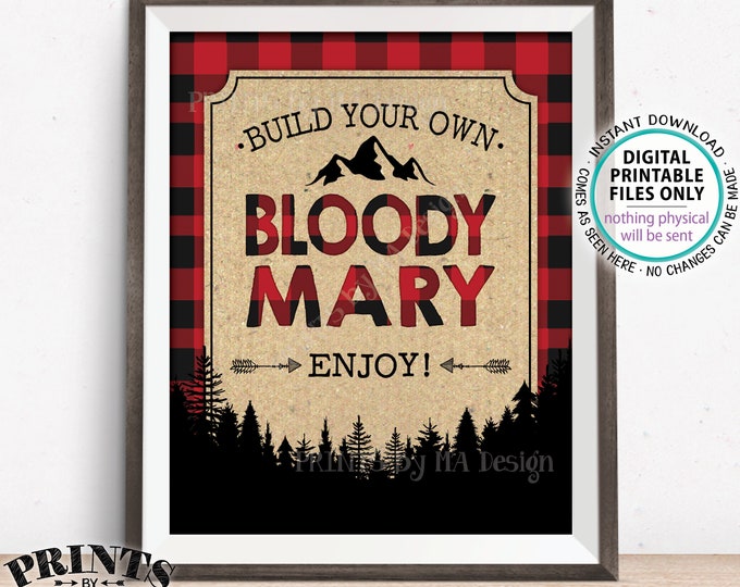 Lumberjack Bloody Mary Sign, Build Your Own Bloody Mary, Baby Shower Brunch Birthday Wedding, Red Checker Plaid, PRINTABLE 8x10” Sign <ID>
