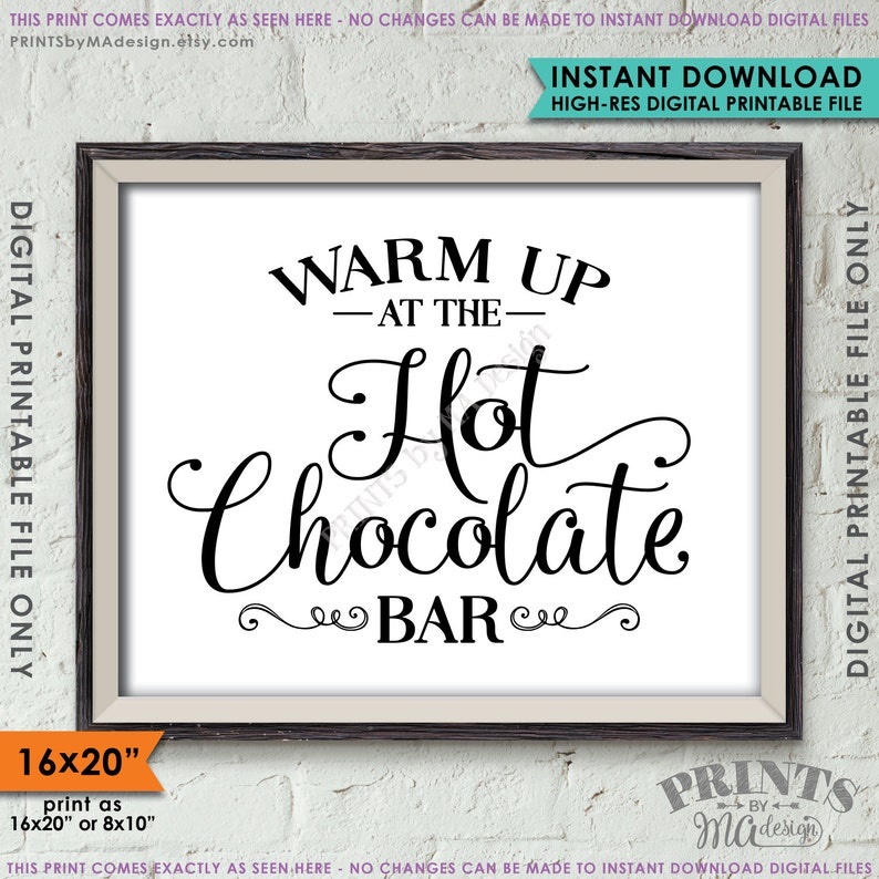 Warm Up at the Hot Chocolate Bar Hot Chocolate Bar Sign Holiday Party Hot Cocoa Sign PRINTABLE 8x1016x20\u201d Sign