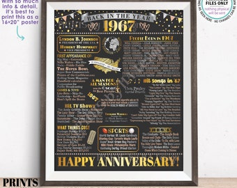 Back in the Year 1967 Anniversary Sign, Flashback to 1967 Anniversary Decor, Anniversary Gift, PRINTABLE 16x20” Poster Board <ID>