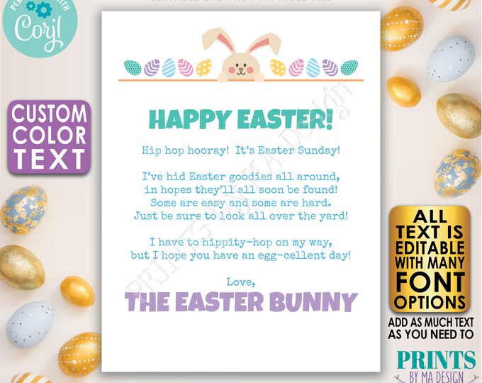 Editable Letter from Easter Bunny, Custom Text and Text Colors, One PRINTABLE 8.5x11” Portrait Digital File <Edit Yourself w/Corjl>