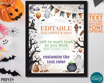 Editable Halloween Sign, Choose Your Text, Create One Custom Watercolor Style PRINTABLE 8x10/16x20” Portrait Sign <Edit Yourself w/Corjl>