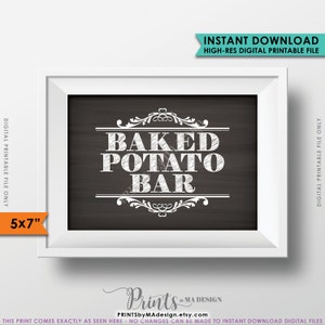 Baked Potato Bar Sign, Potato Station, Graduation, Birthday, Retirement, Wedding Shower, PRINTABLE 5x7” Chalkboard Style Potato Sign &lt;ID&gt;