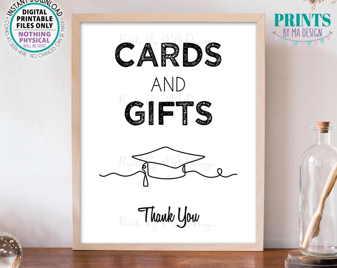 Grad Cards & Gifts Sign, Graduation Party Gift Table, Grad Decoration, Gifts and Cards, Continuous Line, PRINTABLE 8x10/16x20” Sign <ID>