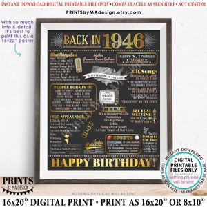 Back in 1946 Geburtstag Poster Board, Rückblick auf 1946 Geburtstag Dekoration, &#39;46 B-Day Geschenk, DRUCKBARE 16x20 Zoll Schild, Geburtstagsdeko