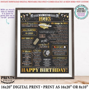 Back in the Year 1993 Birthday Sign, Flashback to 1993 Poster Board, ‘93 B-day Gift, Bday Decoration, PRINTABLE 16x20” Sign <ID>