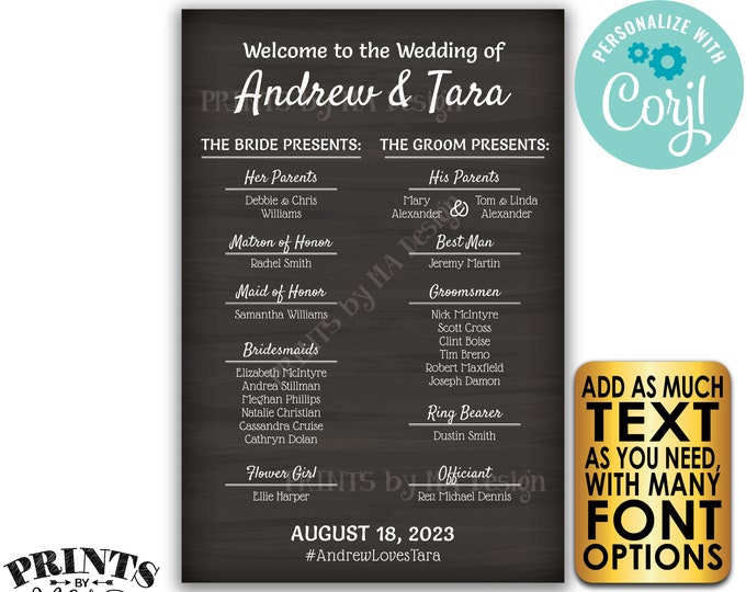 Welcome to our Wedding Sign, Custom PRINTABLE 24x36” Chalkboard Style Wedding Bridal Party Welcome Sign <Edit Yourself with Corjl>