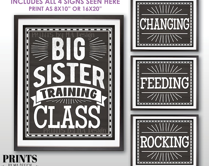 Big Sister Training Class Photo Props, Pregnant Baby #2 Announcement, Four Chalkboard Style PRINTABLE 8x10/16x20” Signs, We're Pregnant <ID>