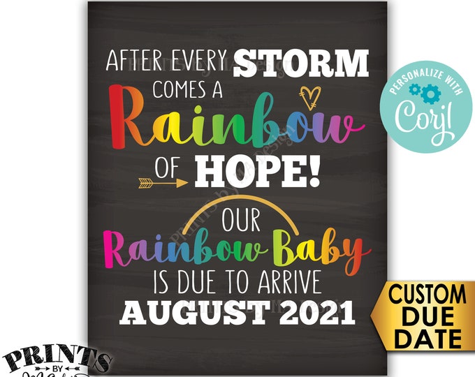 Rainbow Baby Pregnancy Announcement Sign, Hope after Storm, Chalkboard Style PRINTABLE 16x20” Reveal After Loss <Edit Yourself with Corjl>