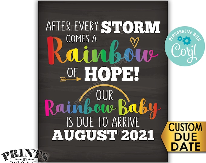 Rainbow Baby Pregnancy Announcement Sign, Hope after Storm, Chalkboard Style PRINTABLE 16x20” Reveal After Loss <Edit Yourself with Corjl>