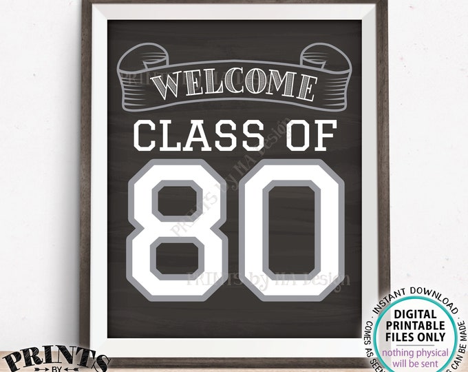 Class of 80 Sign, Welcome Class of 1980 Reunion Decoration, Chalkboard Style PRINTABLE 8x10/16x20” 1980 Class Reunion Sign <ID>