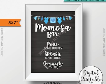 Mom-osa Bar Sign, MOMosa Sign, Mimosa Baby Shower, Make a Mimosa Decor, Preggatini, Blue 5x7” Chalkboard Style Printable Instant Download