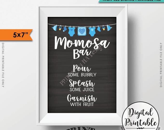 Mom-osa Bar Sign, MOMosa Sign, Mimosa Baby Shower, Make a Mimosa Decor, Preggatini, Blue 5x7” Chalkboard Style Printable Instant Download