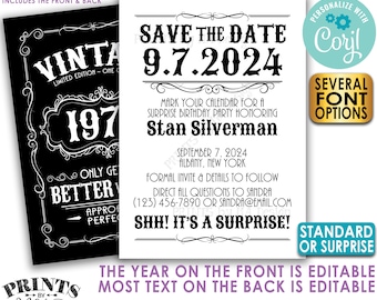 Vintage Birthday Party Save the Date, Better with Age, Two PRINTABLE 5x7” Files, Whiskey or Liquor Bday Invite <Edit Yourself with Corjl>