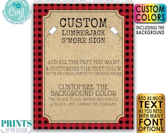 Editable Lumberjack S'mores Sign, Smore Bar, PRINTABLE 8x10/16x20” Sign, Checker Buffalo Plaid S'more Menu Sign <Edit Yourself w/Corjl>