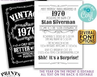 Vintage Surprise Birthday Party Invitation, Better with Age Bday Invite, Whiskey, Two PRINTABLE 5x7” Files <Edit Yourself with Corjl>