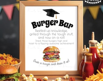 Graduation Burger Bar Sign, Funny Sliders Menu, Build Your Own Burgers, Punny Grad Food, PRINTABLE 8x10/16x20” Grad Party Sign, Puns <ID>
