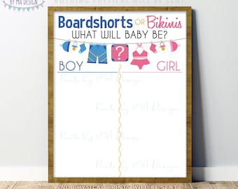 Vote Boy or Girl, Boardshorts or Bikinis Gender Voting Sign, Pink or Blue Gender Reveal Party Game, PRINTABLE 8x10/16x20” Sign <ID>