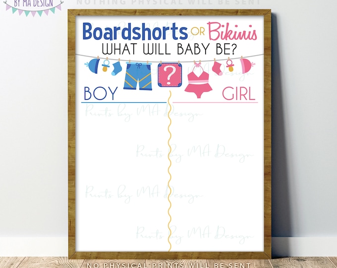 Vote Boy or Girl, Boardshorts or Bikinis Gender Voting Sign, Pink or Blue Gender Reveal Party Game, PRINTABLE 8x10/16x20” Sign <ID>