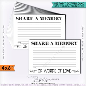 Deel een geheugenkaart, deel herinneringen, laat een herinnering achter, Memorial Card, schrijf een herinnering, 4x6" Instant Download digitaal afdrukbaar bestand