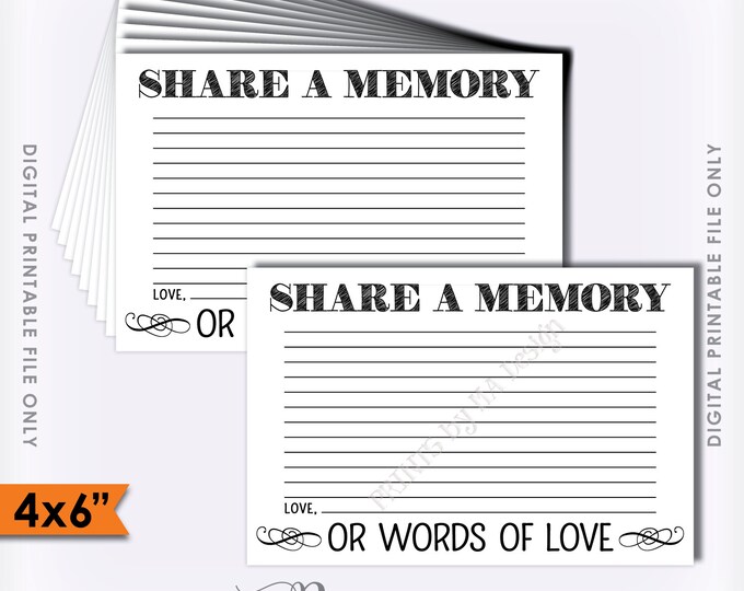 Share a Memory Card, Share Memories, Please Leave a Memory, Memorial Card, Write a Memory, 4x6" Instant Download Digital Printable File