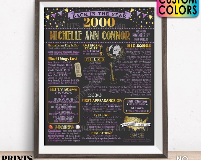 Back in the Year 2000 Birthday Sign, Flashback to 2000 Poster Board, 2000 Birthday Gift, Custom PRINTABLE 16x20” B-day Decoration