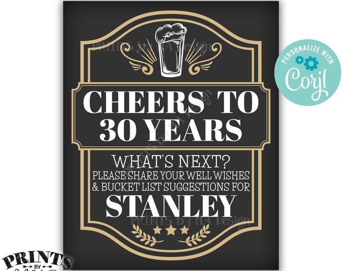 Bucket List Sign, Cheers to Years Party Decoration, Cheers and Beers, Custom PRINTABLE 8x10/16x20” Sign <Edit Yourself with Corjl>