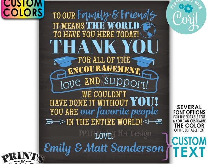 Graduation Party Thank You Sign, Thanks from the Graduates, Editable PRINTABLE Chalkboard Style Grads Decor <Edit Yourself w/Corjl>