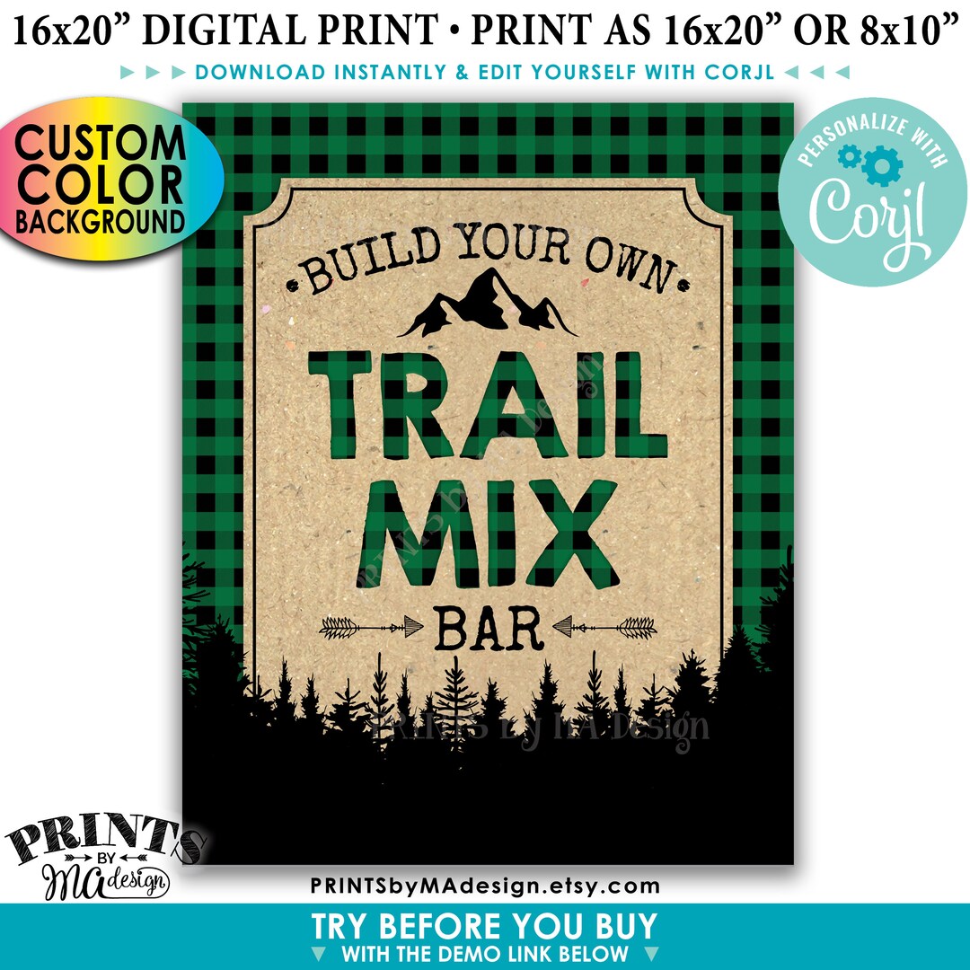 Lumberjack Trail Mix Bar Sign, Build Your Own Trail Mix, Custom Color ...