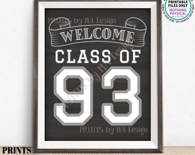 Class of 93 Sign, Welcome Class of 1993 Welcome Sign, Reunion Decorations, Chalkboard Style PRINTABLE 8x10/16x20” Class Reunion Sign <ID>