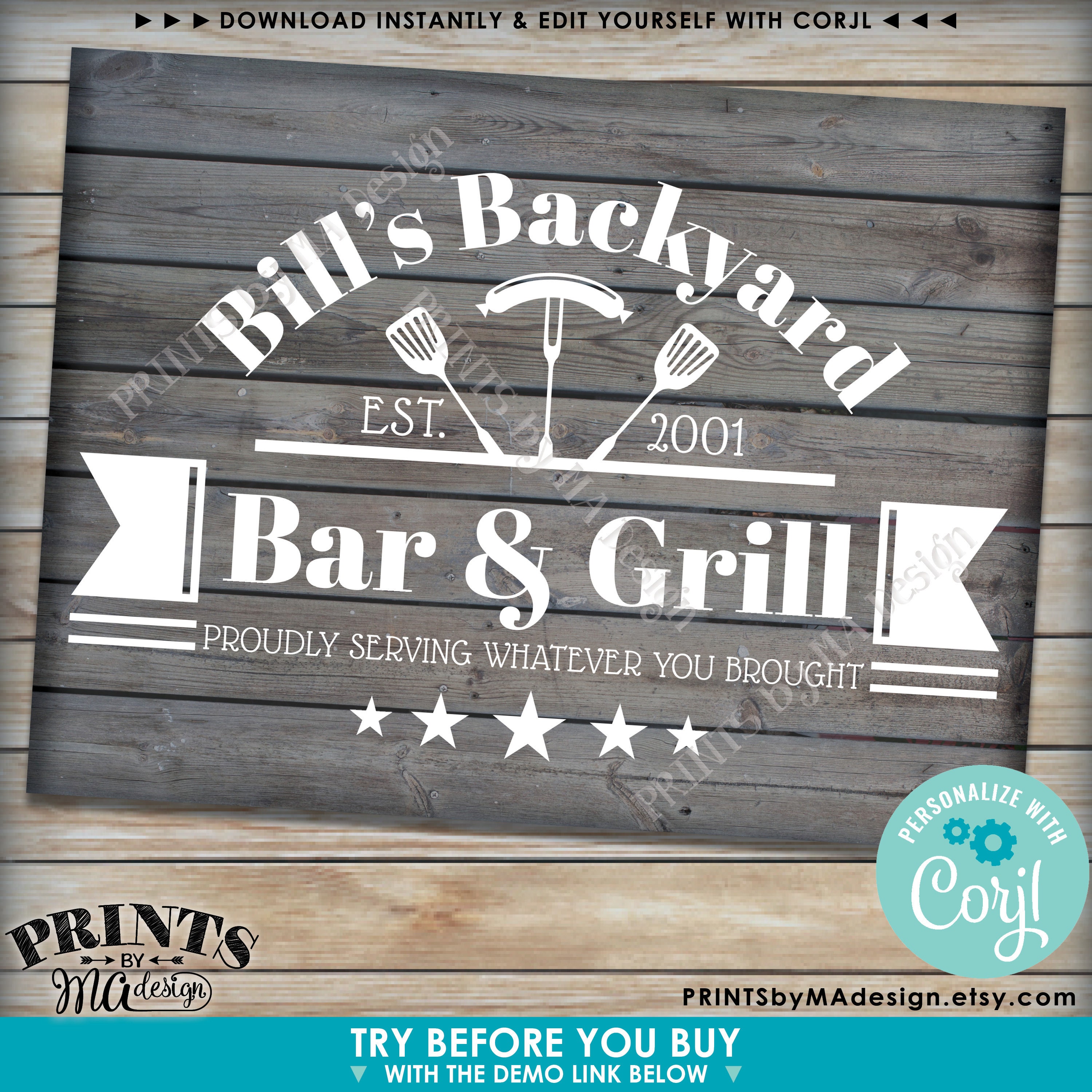 Editable BBQ Sign, Backyard Barbecue, Barbie Grill Smokehouse, Rustic