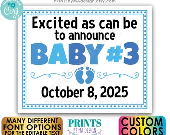Baby Number 3 Pregnancy Announcement, Excited as Can Be, Expecting a Boy, PRINTABLE 8x10/16x20” Baby #3 Reveal Sign <Edit Yourself w/Corjl>