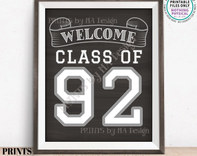 Class of 1992 Sign, Welcome Class of '92 Reunion Decoration, Chalkboard Style PRINTABLE 8x10/16x20” 1992 Class Reunion Sign <ID>