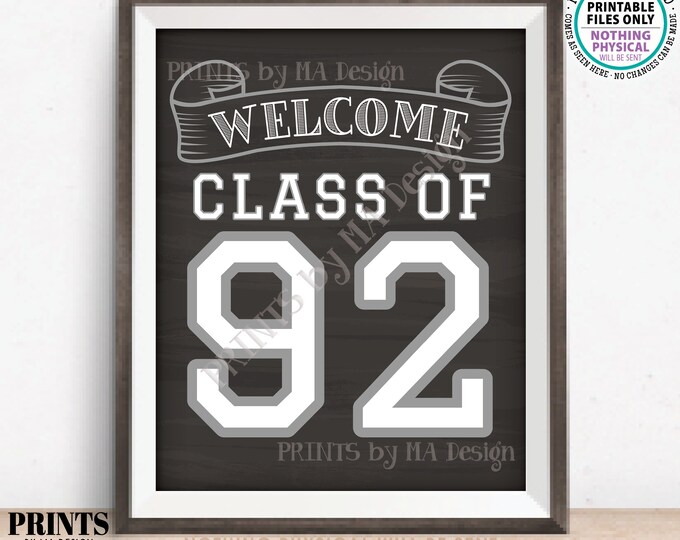 Class of 1992 Sign, Welcome Class of '92 Reunion Decoration, Chalkboard Style PRINTABLE 8x10/16x20” 1992 Class Reunion Sign <ID>