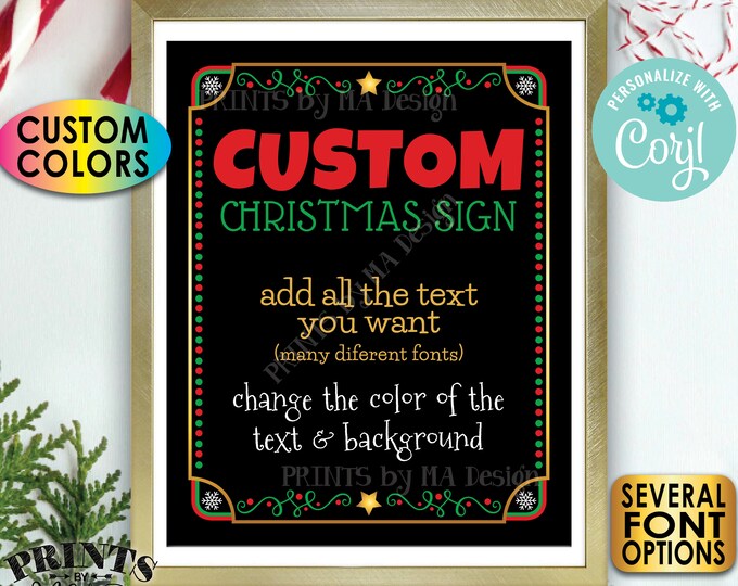 Custom Christmas Sign, Choose Your Text & Colors, One Custom PRINTABLE 8x10/16x20” Portrait Xmas Party Sign <Edit Yourself with Corjl>