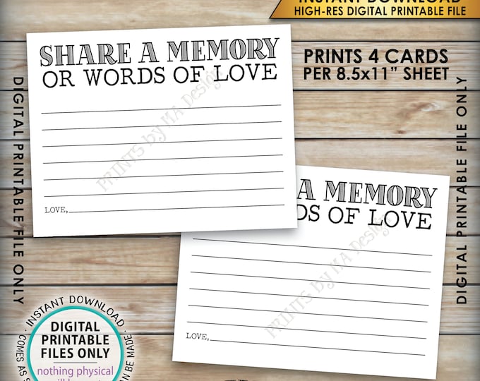 Share a Memory Card, Please Share a Memory or Words of Love Graduation, Retirement Memories, Memorial Card, PRINTABLE 8.5x11" Sheet <ID>